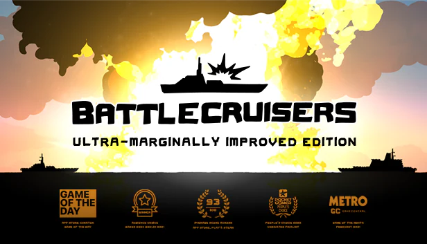 The Battlecruisers logo above a silhouetted warship and award marks.
