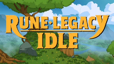 The Rune Legacy Idle title over a colorful illustrated fantasy landscape.